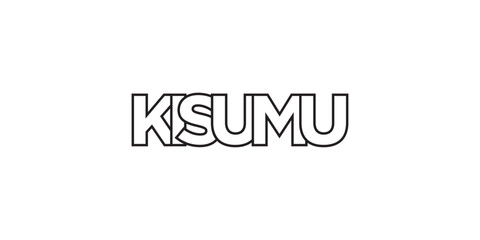 Kisumu in the Kenya emblem. The design features a geometric style, vector illustration with bold typography in a modern font. The graphic slogan lettering.