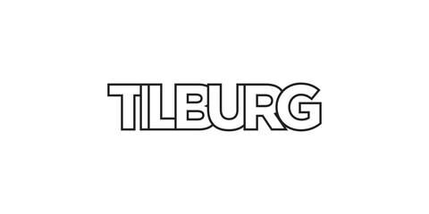 Tilburg in the Netherlands emblem. The design features a geometric style, vector illustration with bold typography in a modern font. The graphic slogan lettering.