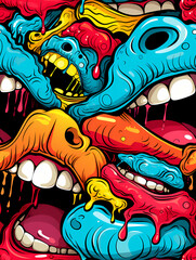 A Group Of Colorful Cartoon Mouths - Mouth pop art seamless pattern