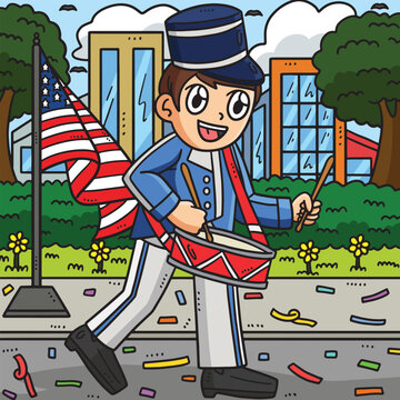 Memorial Day Cadet Marching Drum Colored Cartoon
