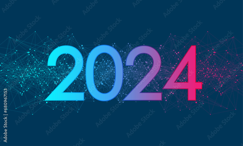 Poster christmas poster template 2024 illustration of new digits electronic technology. new year, merry chr