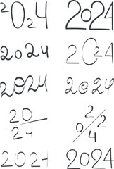 set 2024 line drawing white background vector