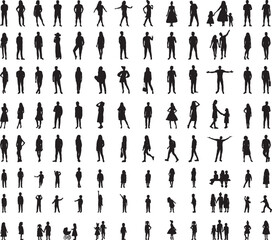 set of silhouettes of people line drawing on white background vector