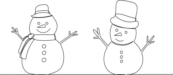 snowmen line drawing white background vector