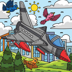 Memorial Day Fighter Jet Colored Cartoon 