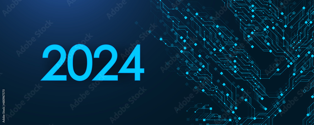 Poster christmas poster template 2024 illustration of new digits electronic technology. new year, merry chr