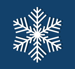 White snowflake symbol on dark blue background. Winter Christmas card design element.