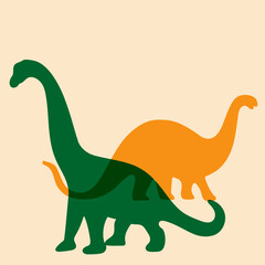 Color silhouettes of two dinosaurs. Vector illustration with risograph print effect. Element for the design of t-shirts, posters, postcards, clothes