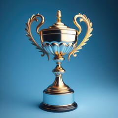 Fototapeta na wymiar gold cup isolated on blue background