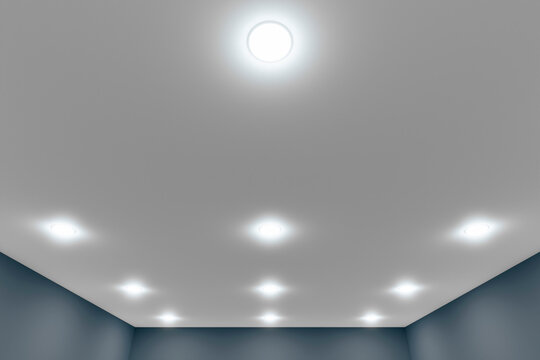 Recessed Ceiling Lights In A White Stretch Ceiling.