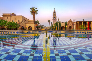 San Diego, California, USA Plaza and Fountain - obrazy, fototapety, plakaty