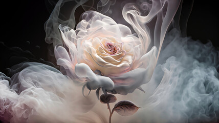 Róża, piekny pastelowy biały kwiat w dymie, abstrakcyjna tapeta - obrazy, fototapety, plakaty
