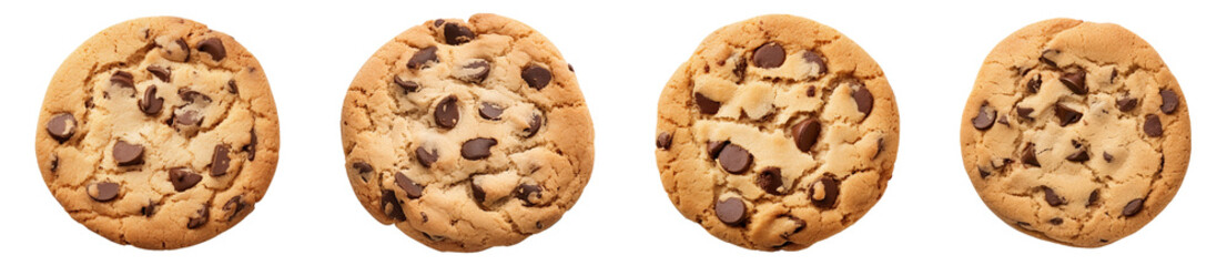 Collection set of chocolate chip cookies isolated on transparent or white background, png