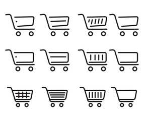 Shopping cart icon set. Collection of web icons for online shop, of various basket icons, vector, eps