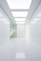 White room with skylight and white floor.