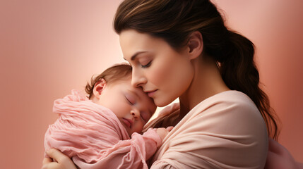 Loving Kiss, Mother and Baby, Tranquil Pink Setting