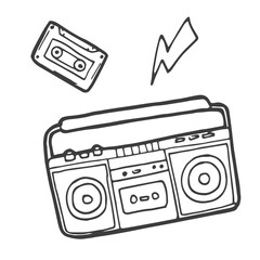 vector Stereo Boombox radio Vintage handdrawn lineart illustration