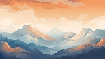 Landscape with lake and mountains. Simple flat artwork background - obrazy, fototapety, plakaty