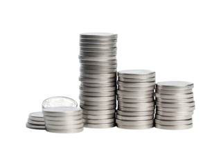 Coin stack isolated on transparent or white background, png