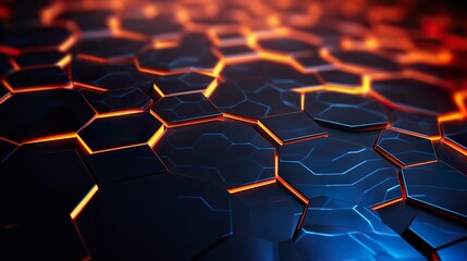 Obraz premium Abstract and Futuristic Hexagonal Background with Colorful and Glowing Neon Effect. Modern Technology Background.