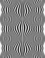 Fototapeta premium Optical illusion with vertical black and white stripes. Optical (Op Art) illusion of waves of black and white lines.