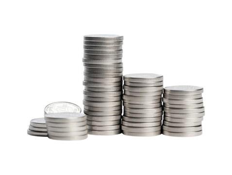 Coin stack isolated on transparent or white background, png