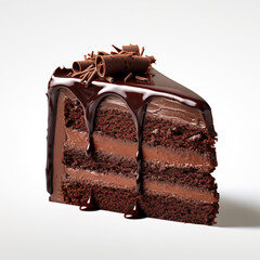 Decadent Chocolate Cake Slice on Isolated White Background