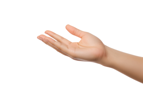 Extended hand isolated on transparent or white background, png