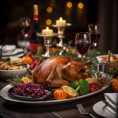 Traditional Christmas Feast: Succulent Roast Turkey, Cranberry Sauce and Roasted Vegetables