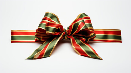 Red, Green and Gold Festive Ribbon on Isolated White Background