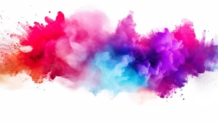 Keuken spatwand met foto Colorful pink red rainbow smoke paint explosion, color fume powder splash, motion of liquid ink dye in water isolated on white background © Damerfie