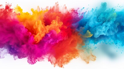 Colorful pink red rainbow smoke paint explosion, color fume powder splash, motion of liquid ink dye in water isolated on white background - obrazy, fototapety, plakaty