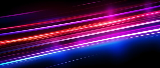 Neon color glowing lines background, high-speed light trails effect.