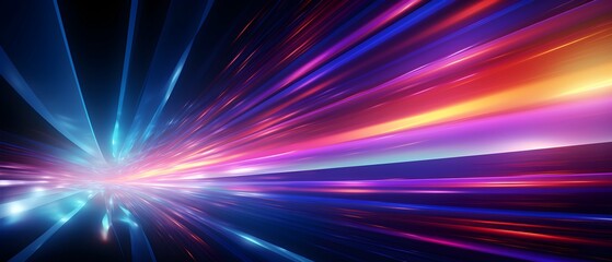 Obraz premium Neon color glowing lines background, high-speed light trails effect.