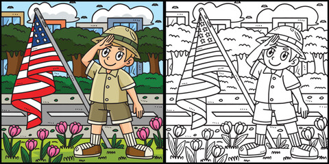 Memorial Day Child Saluting Coloring Illustration