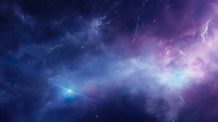 Purple and blue space background with a light trail in the middle abstract - obrazy, fototapety, plakaty