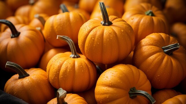 Close-up macro photograph of a group of large pumpki