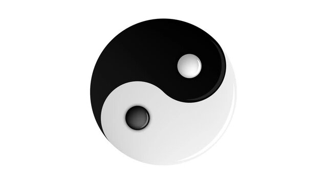Animated rotating amulet symbol of yin yang. Sign of harmony in Eastern philosophy and medicine. Looped video isolated on white background