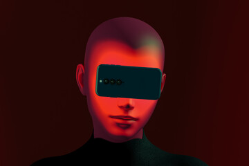 A man with a cell phone on his head