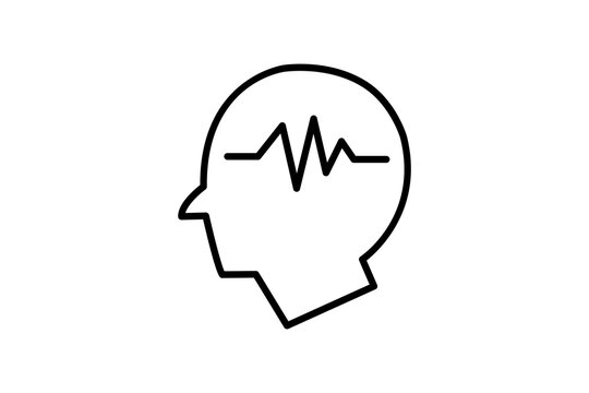 Human head pulse icon. medical brain and mental health. icon related to meditation, wellness. line icon style. simple vector design editable