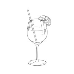 A line drawn illustration of an Aperol Spritz, created by hand in a simple style. 