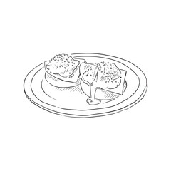 A line drawn sketchy style vector of Eggs Benedict dish; a classic breakfast dish. Hand drawn.