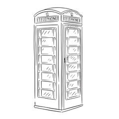 Line drawn telephone box. Illustrative element vector drawn by hand. London iconic element.