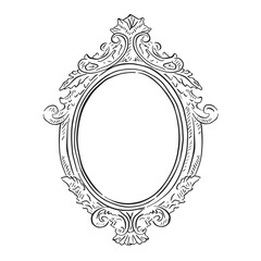 A line drawn illustration of an ornate vintage frame from the 1800's. Mirror or picture frame. 