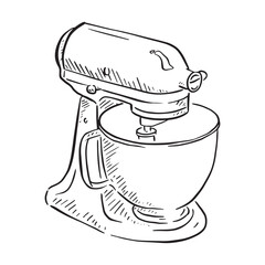 A line drawn sketch of an electric mixer. The perfect bakery accessory for any kitchen.