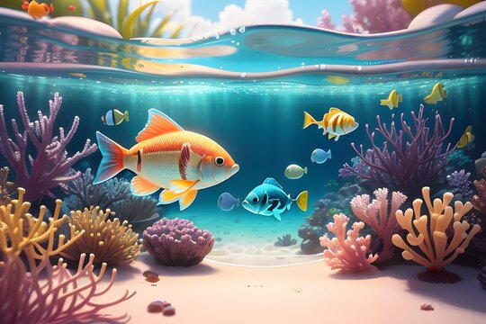 Three colorful fish underwater.
