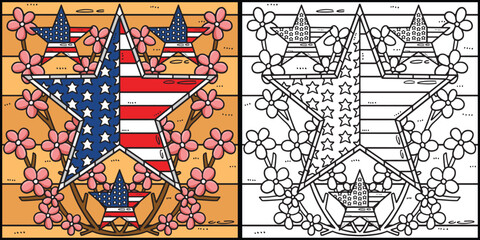 Memorial Day Star US Flag Flowers Illustration