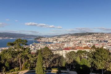 View of the city of Vigo and its estuary from Mount Castro. Galicia, Spain.