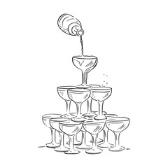 A single illustration of a champagne tower. The perfect vector to use for wedding stationery and signage, blog design or another celebratory piece.
