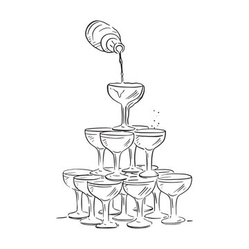 A single illustration of a champagne tower. The perfect vector to use for wedding stationery and signage, blog design or another celebratory piece.